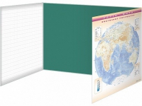 Доска аудиторная, меловая, магнитно-маркерная, трехэлементная (клетка, линейка, пропись, карта мира) + комплект тематических магнитов - «globural.ru» - Саратов